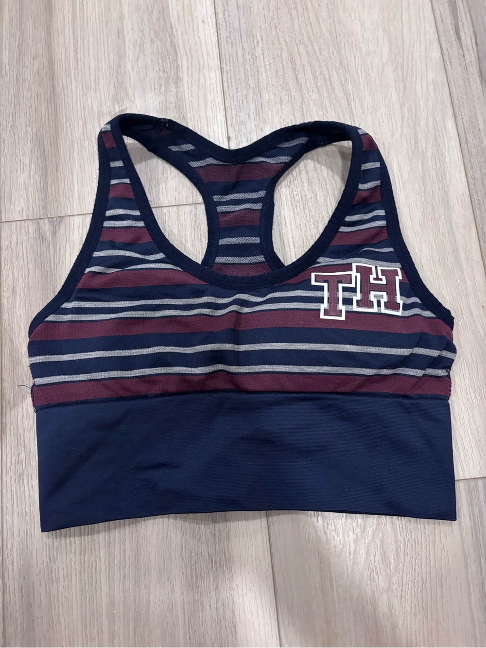 Tommy Hilfiger Navy, Burgundy & Gray Striped Racerback Sports Bra